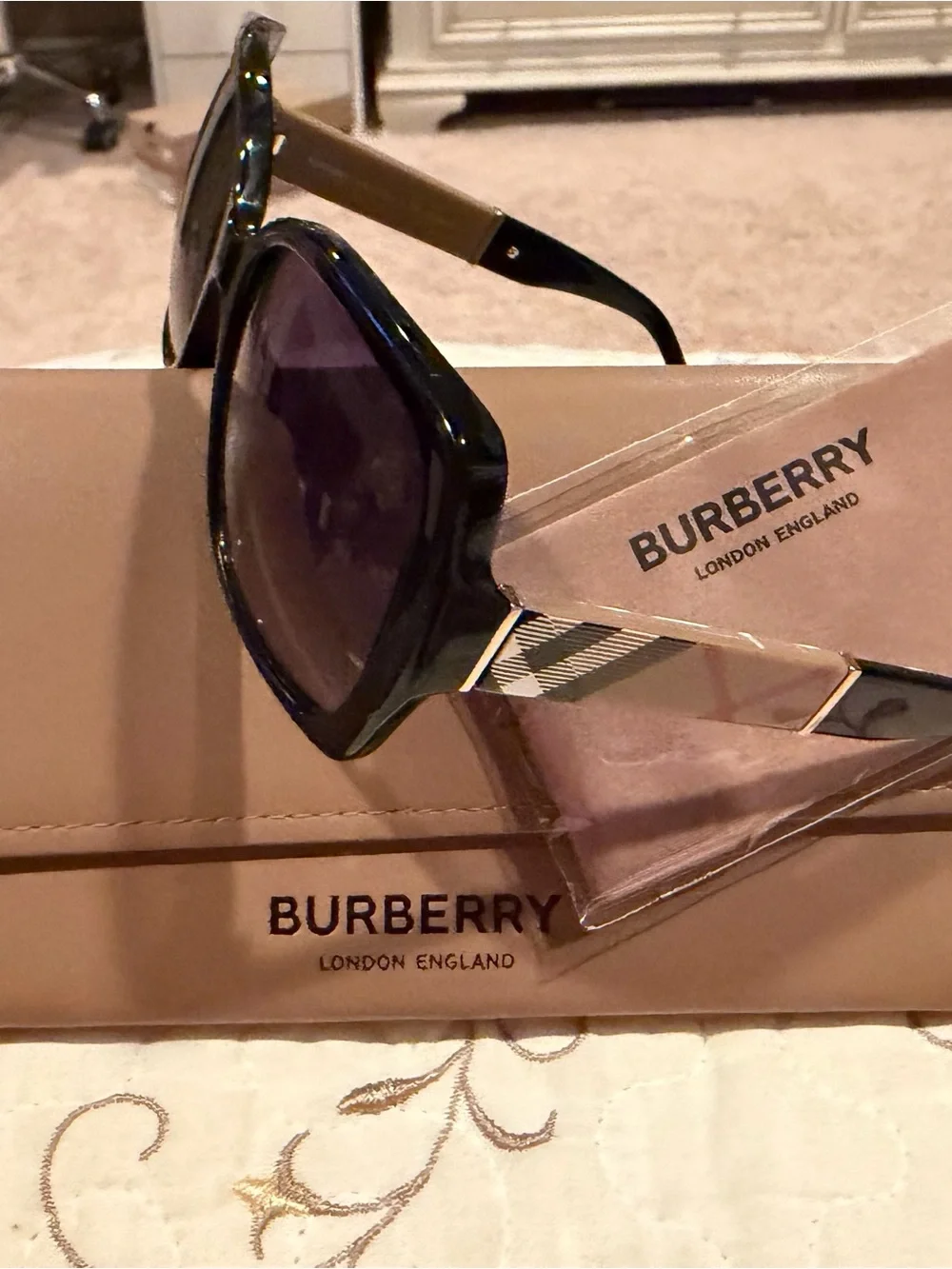 Burberry Black Frame Sunglasses with Tan Case